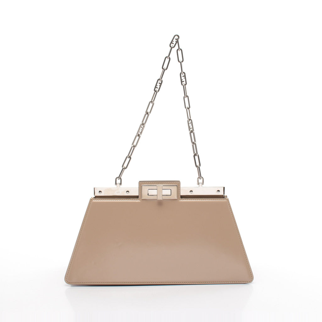 FENDI Peekaboo Cut Medium Chain shoulder bag Leather Gray beige