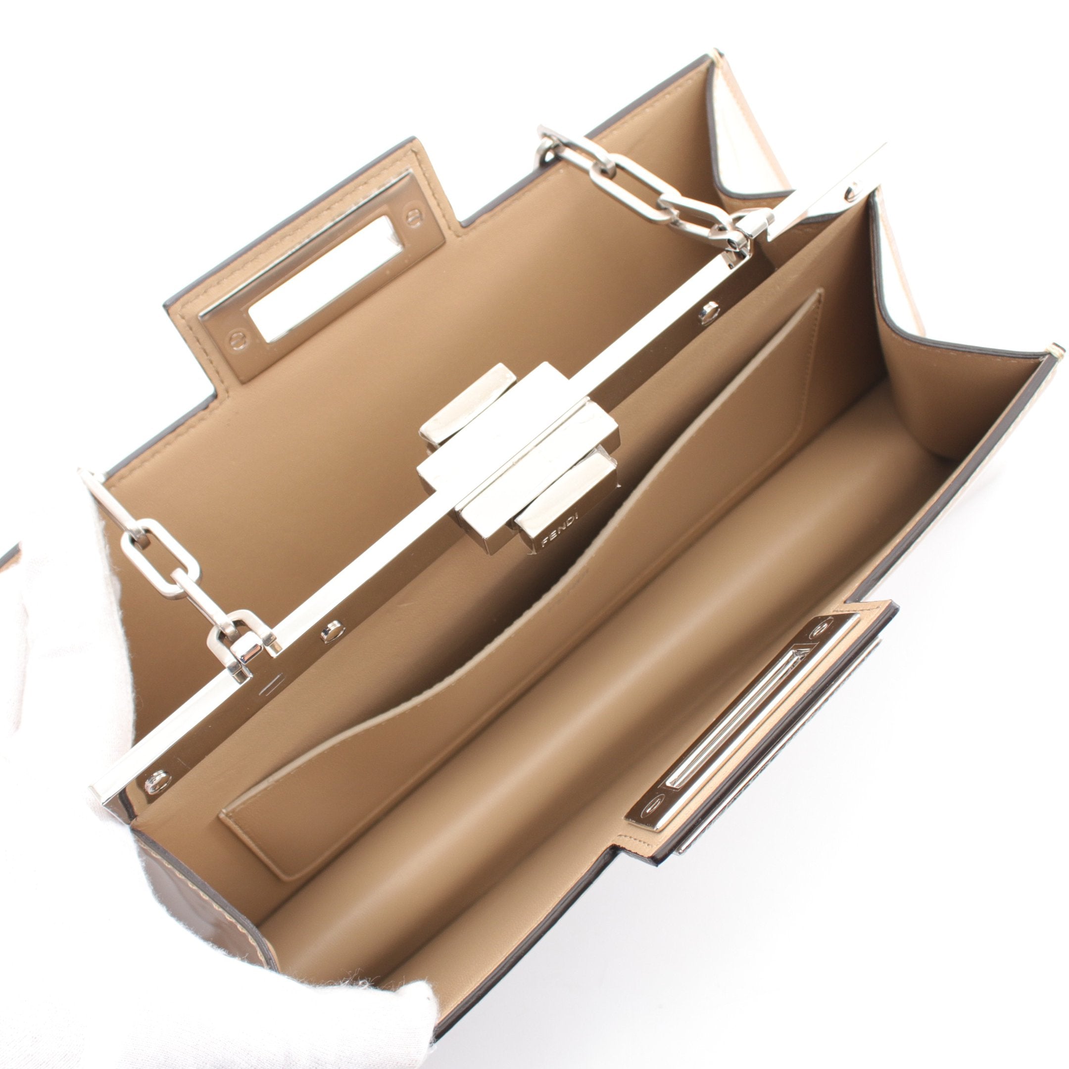 FENDI Peekaboo Cut Medium Chain shoulder bag Leather Gray beige