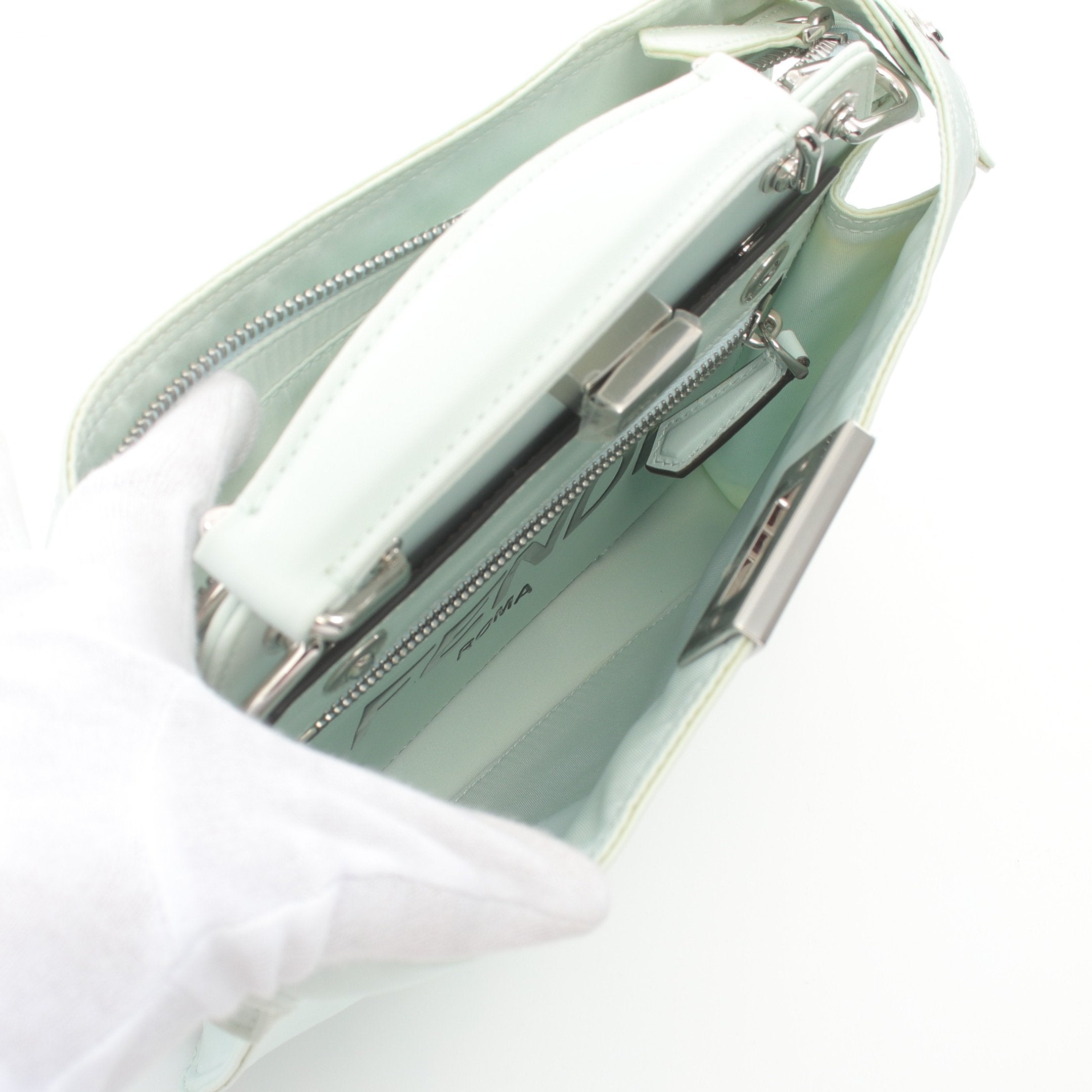 FENDI Peekaboo Isee u Small Handbag Nylon Light green 2WAY