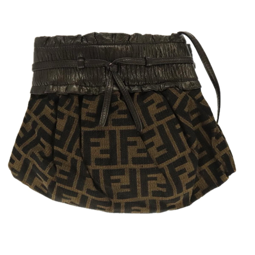 FENDI Zucca Canvas Shoulder Bag Brown Black Gold94106