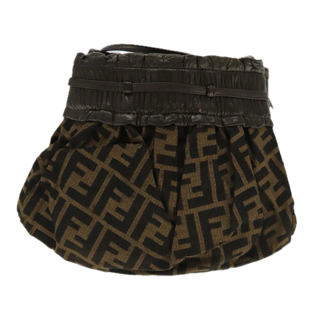 FENDI Zucca Canvas Shoulder Bag Brown Black Gold94106