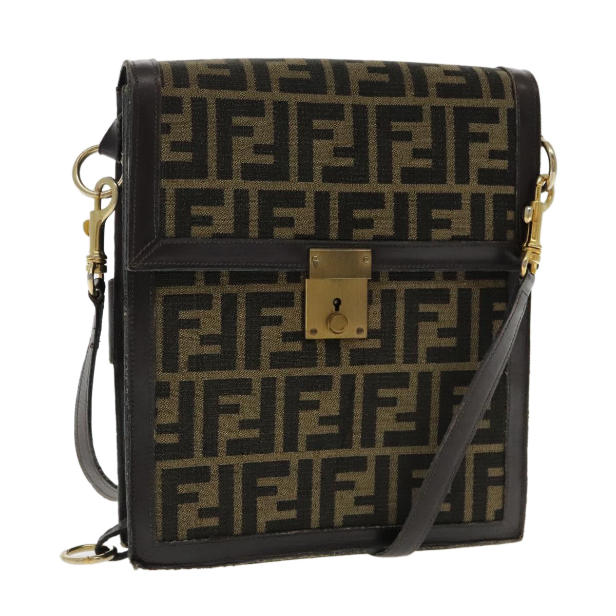 FENDI Zucca Canvas Shoulder Bag Brown Black Gold94107