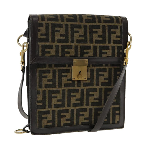 FENDI Zucca Canvas Shoulder Bag Brown Black Gold94107