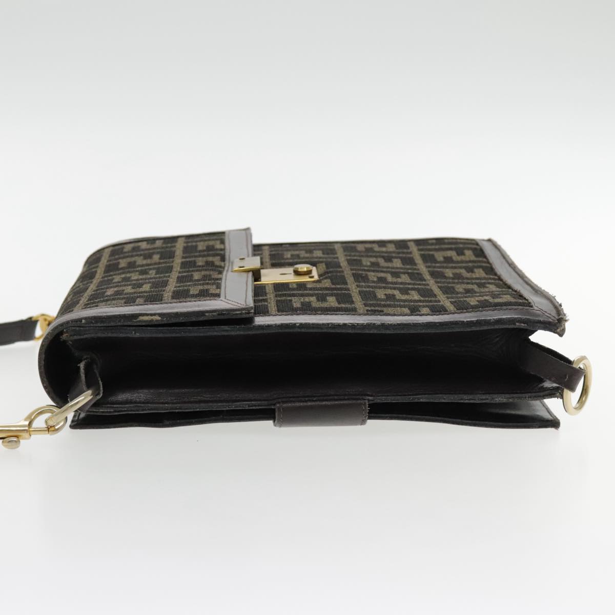 FENDI Zucca Canvas Shoulder Bag Brown Black Gold94107