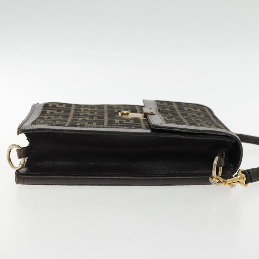 FENDI Zucca Canvas Shoulder Bag Brown Black Gold94107