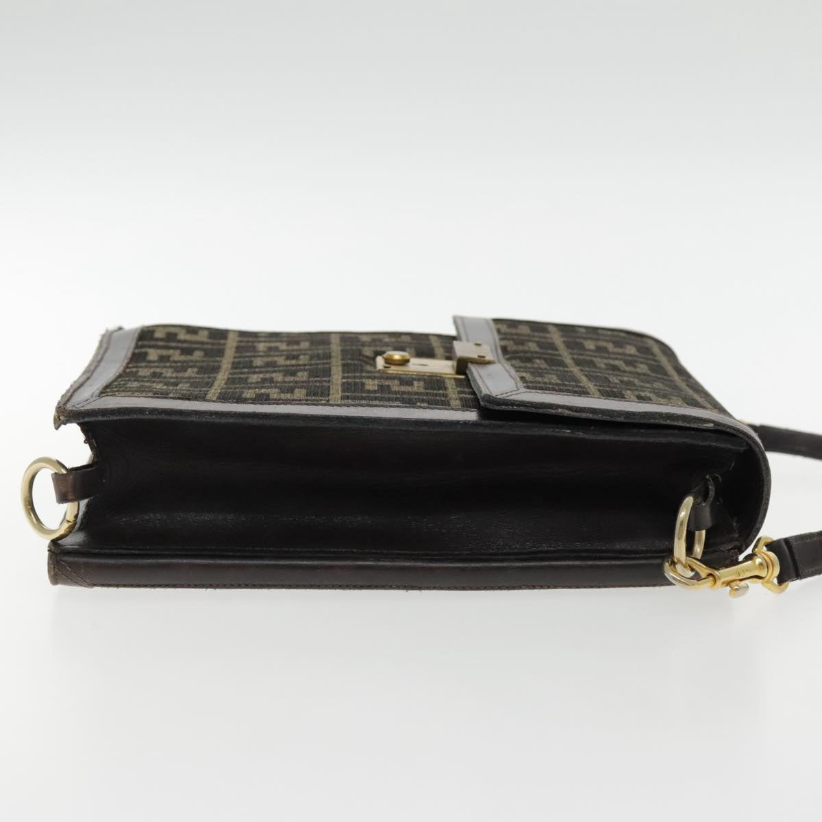 FENDI Zucca Canvas Shoulder Bag Brown Black Gold94107