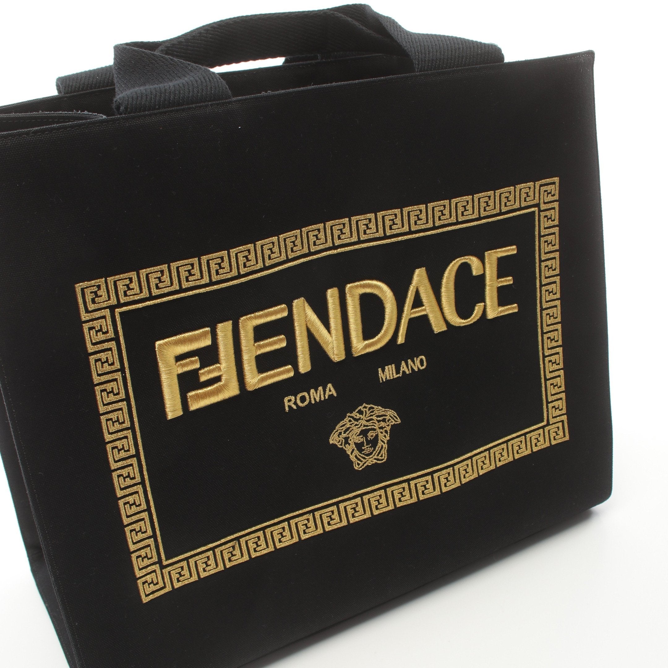 FENDI FENDI * VERSACEFENDACE Fenderche Handbag Tote bag Canvas Black 2WAY