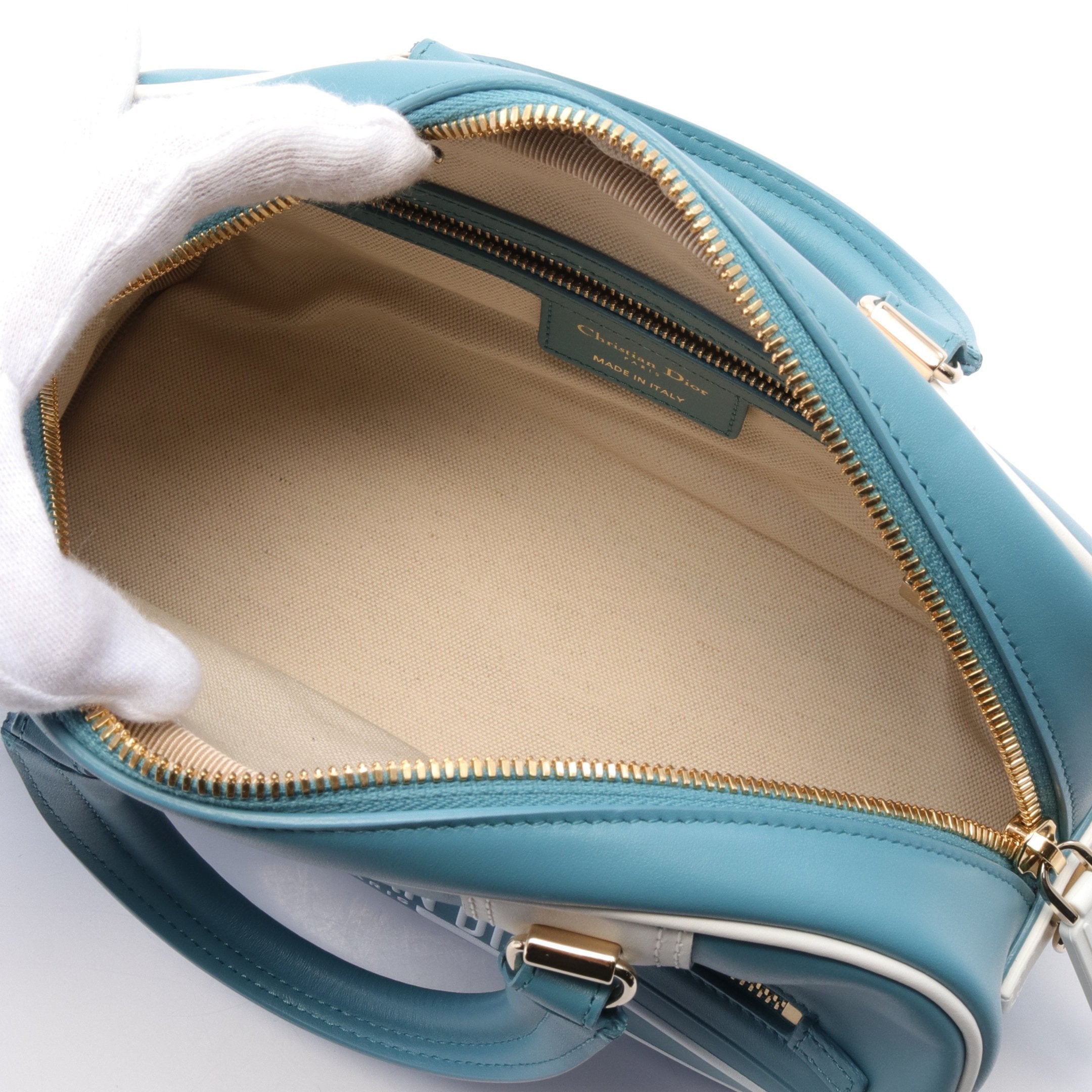 Dior Handbag Mini boston bag Logo Leather Blue green White 2WAY