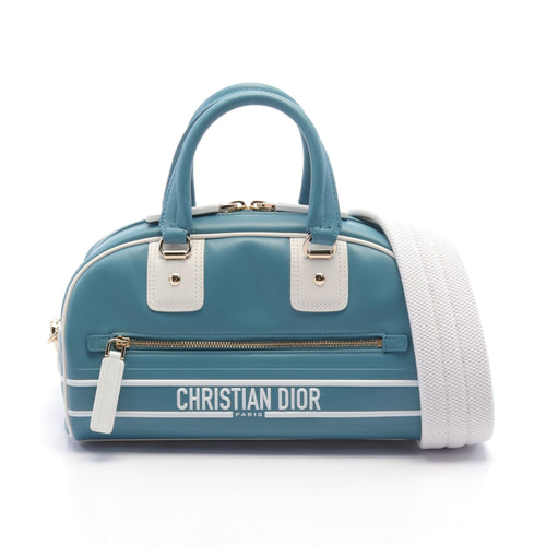 Dior Handbag Mini boston bag Logo Leather Blue green White 2WAY