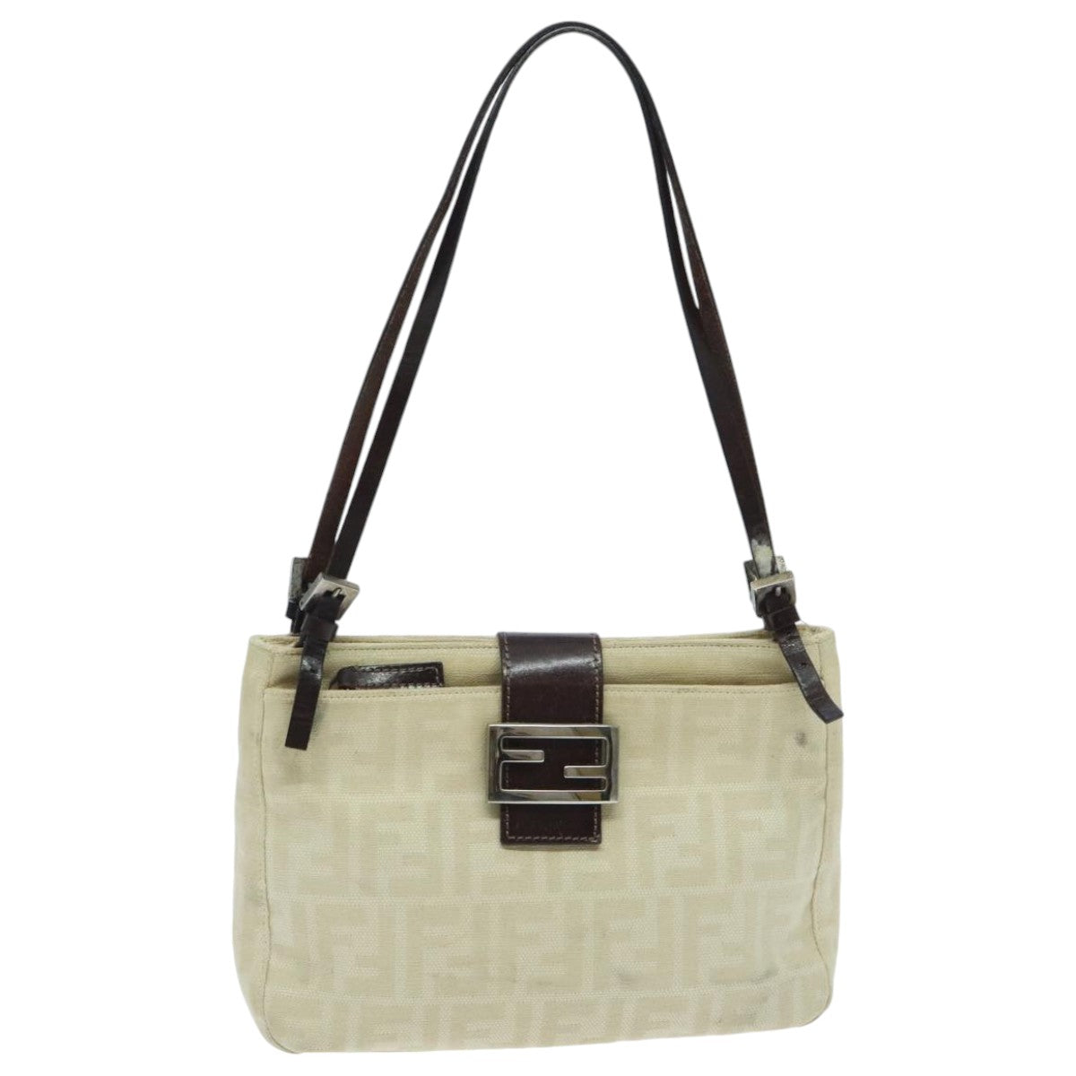 FENDI Zucca Canvas Mamma Baguette Shoulder Bag White Silver94184
