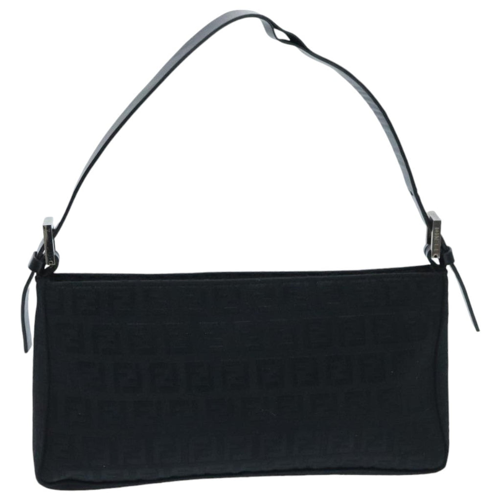 FENDI Zucchino Canvas Hand Bag Black Silver94186