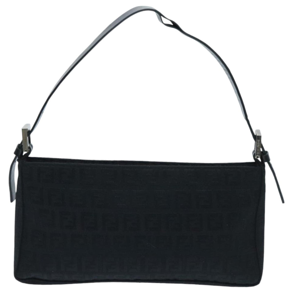 FENDI Zucchino Canvas Hand Bag Black Silver94186