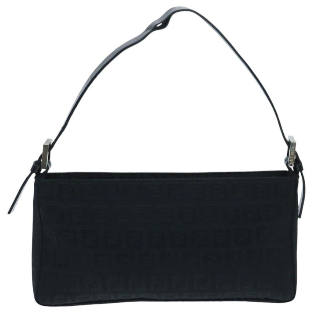 FENDI Zucchino Canvas Hand Bag Black Silver94186