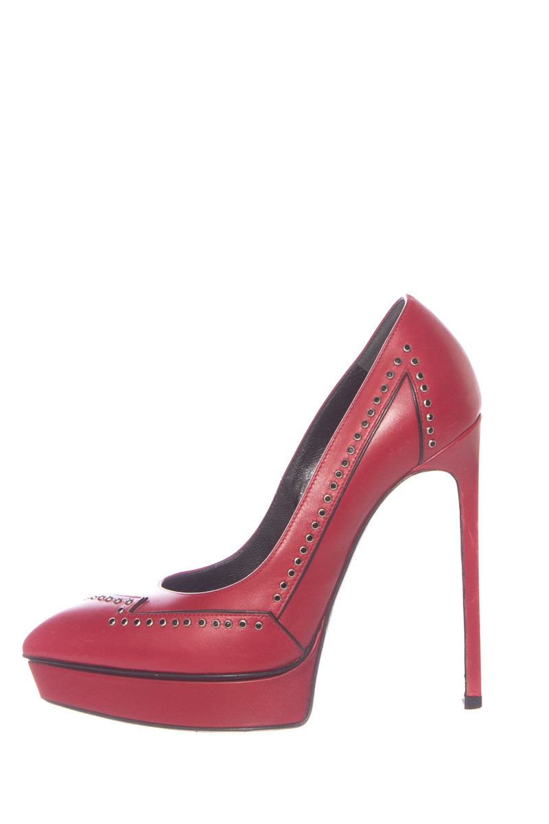 YSL Yves Saint Laurent Red Jeweled Lightning Heels SZ 36