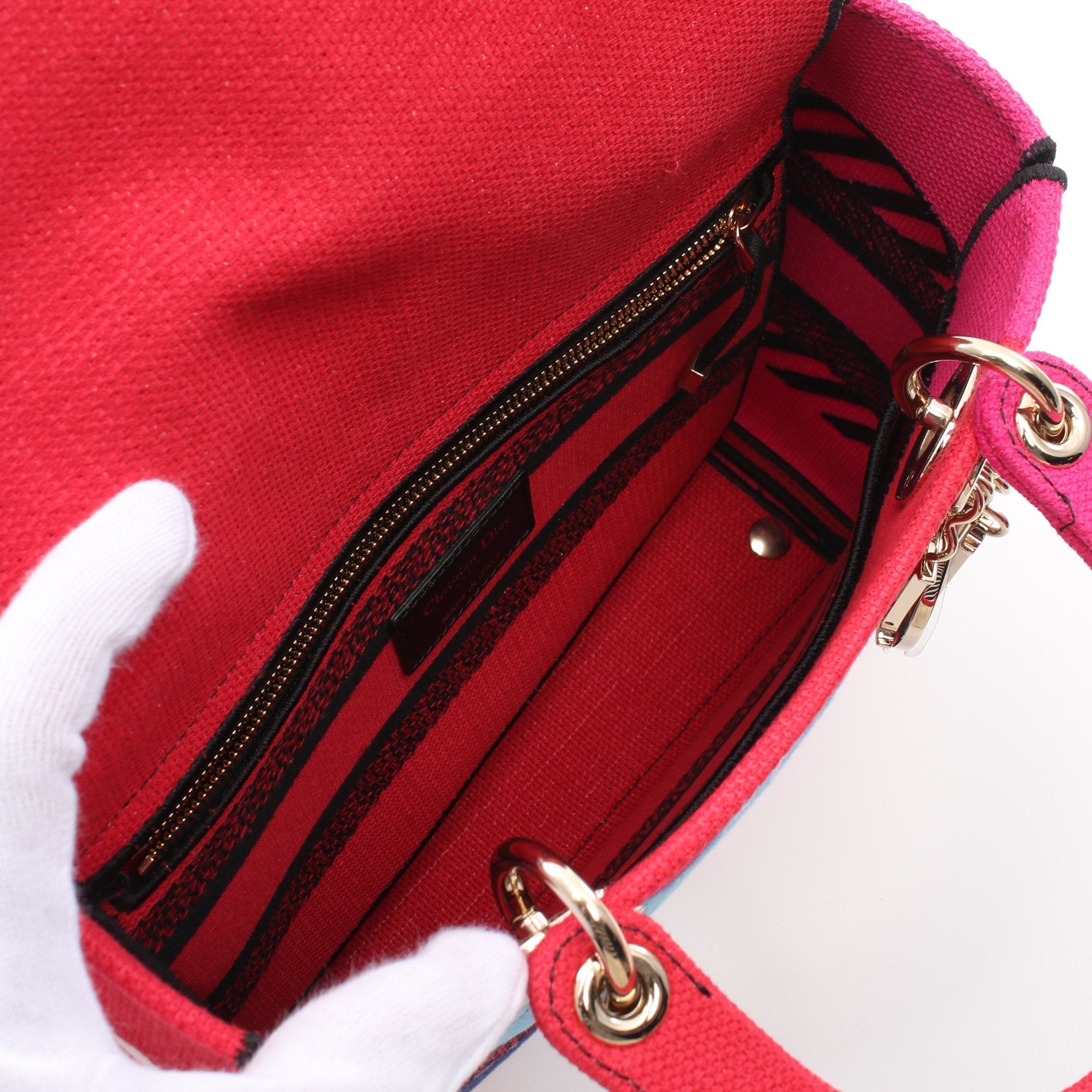 Dior Lady dior Handbag Canvas Pink red Multicolor 2WAY