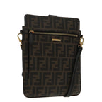 FENDI Zucca Canvas Shoulder Bag Black Brown gold94296