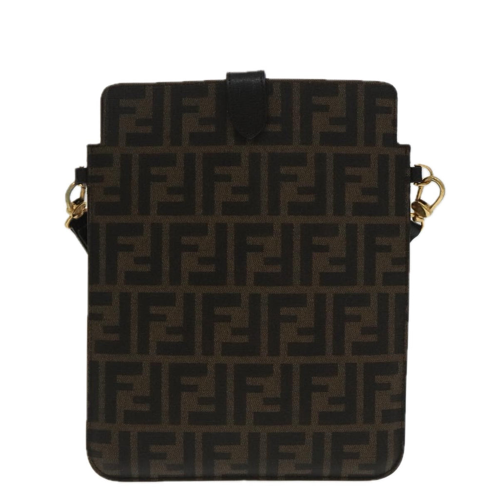 FENDI Zucca Canvas Shoulder Bag Black Brown gold94296