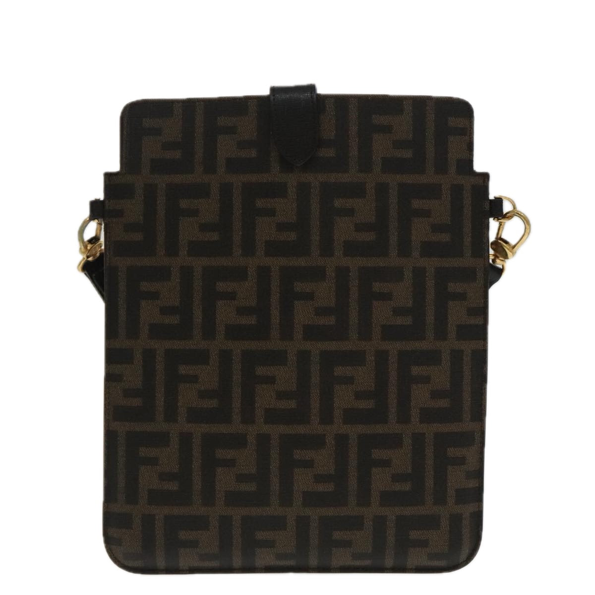 FENDI Zucca Canvas Shoulder Bag Black Brown gold94296