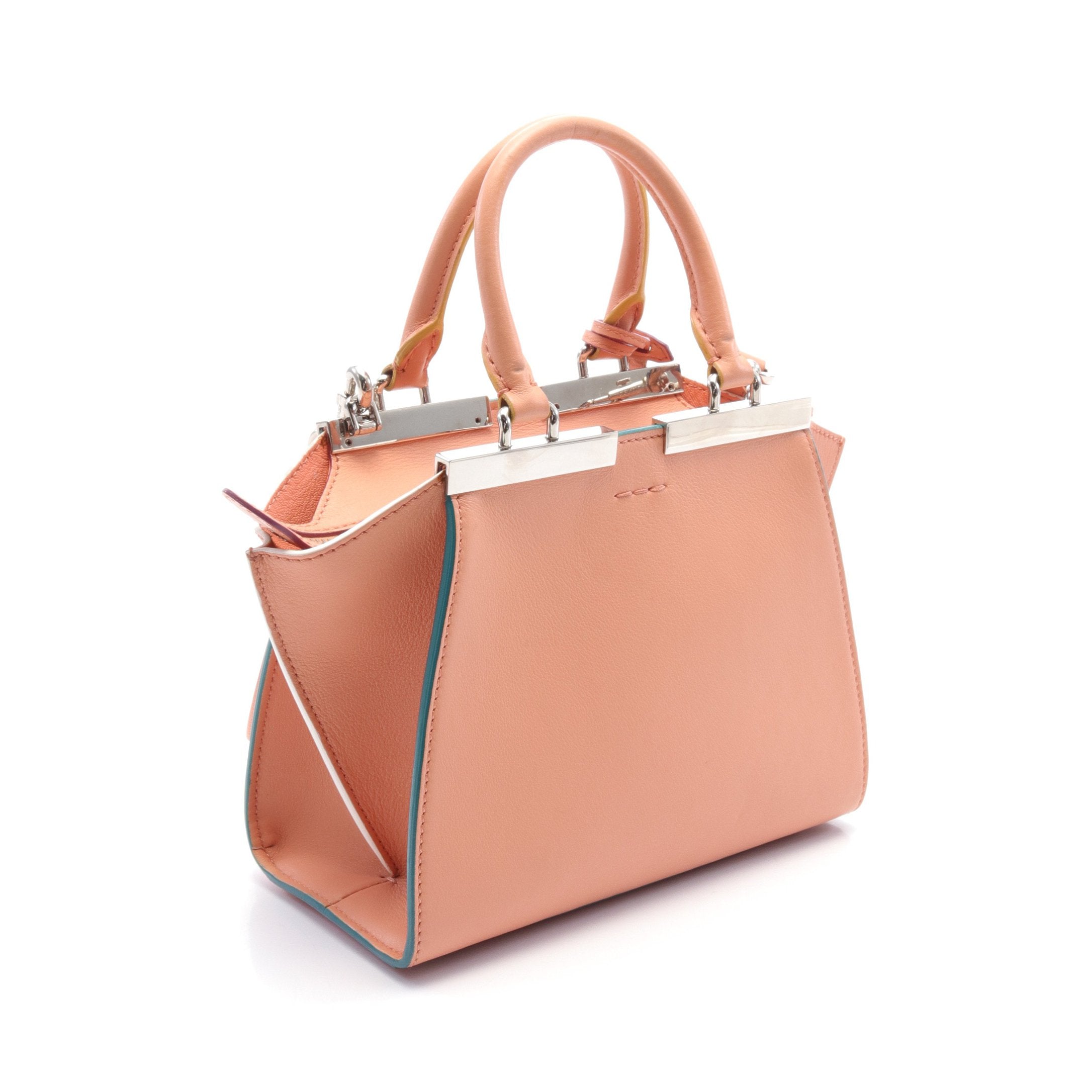 FENDI Mini Troisours Handbag Leather Coral orange 2WAY