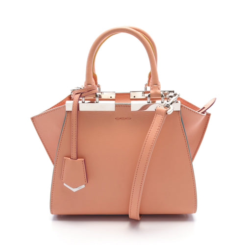 FENDI Mini Troisours Handbag Leather Coral orange 2WAY