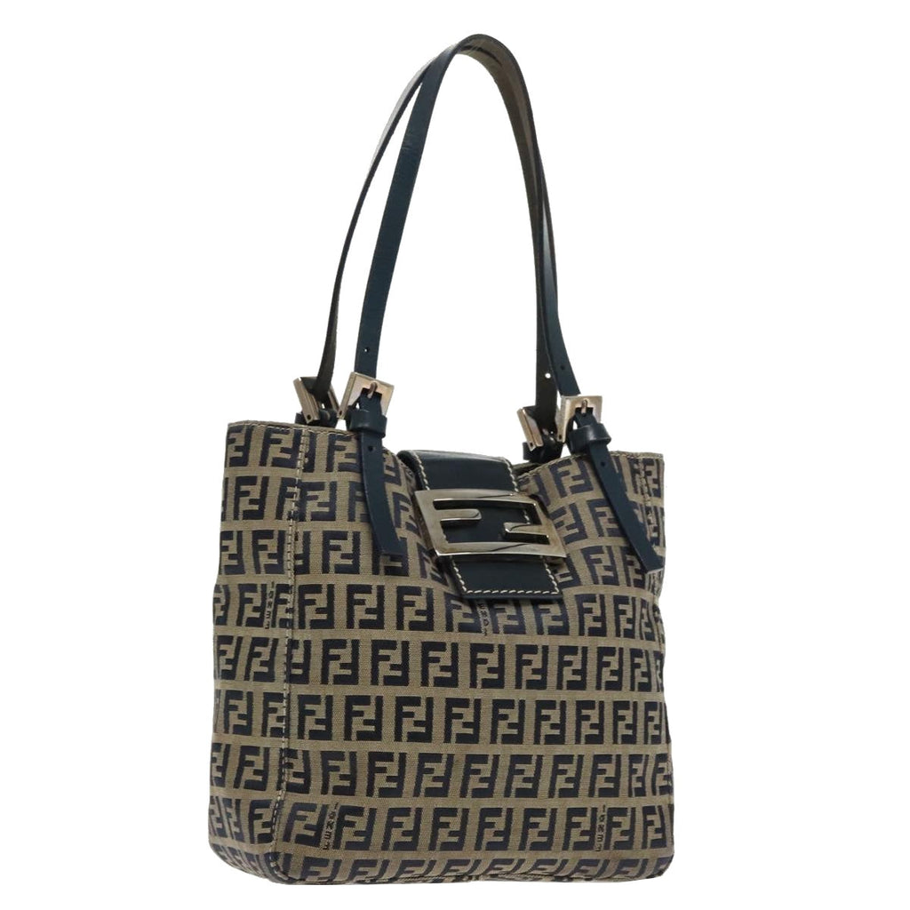 FENDI Zucchino Canvas Hand Bag Navy Silver94429