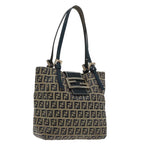 FENDI Zucchino Canvas Hand Bag Navy Silver94429