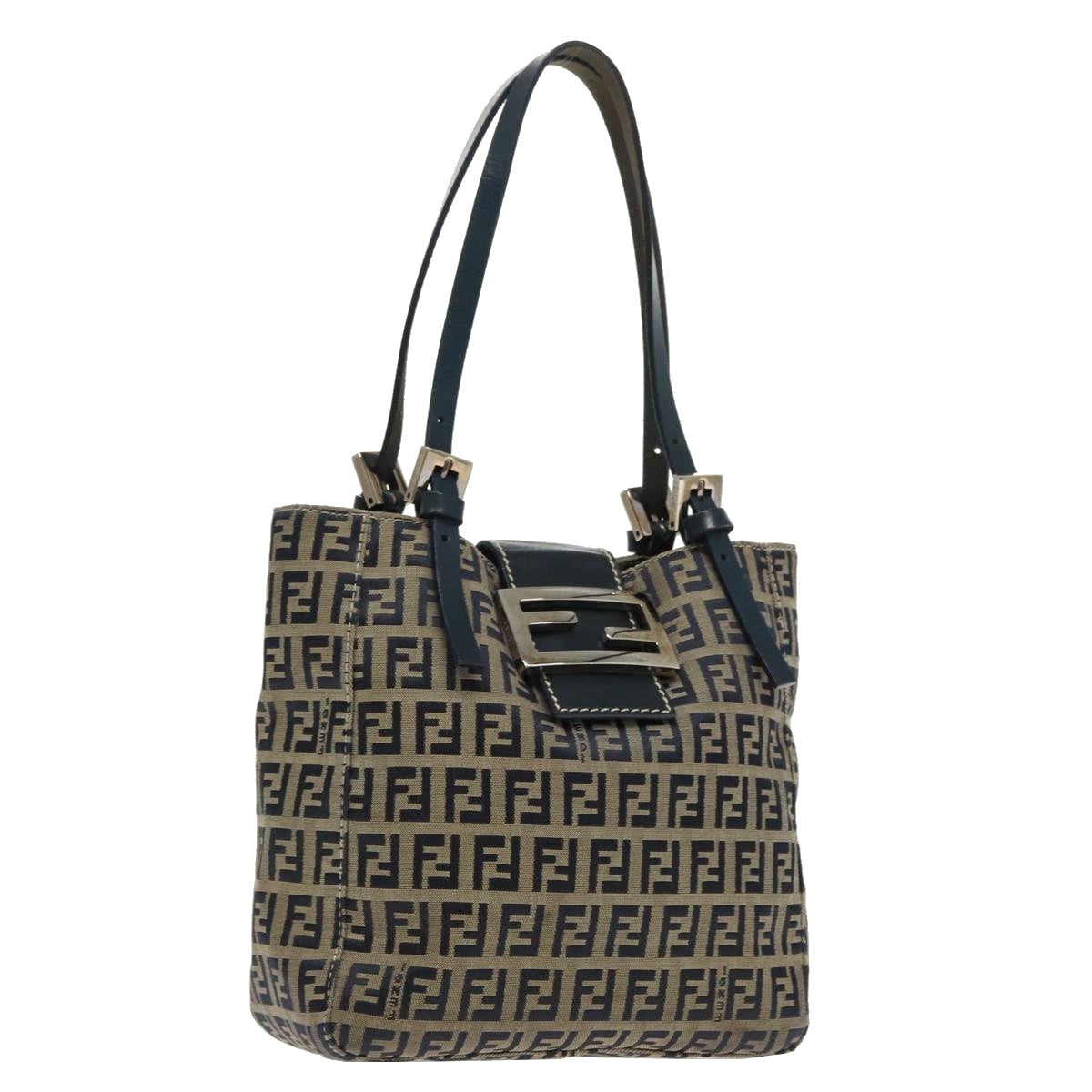 FENDI Zucchino Canvas Hand Bag Navy Silver94429