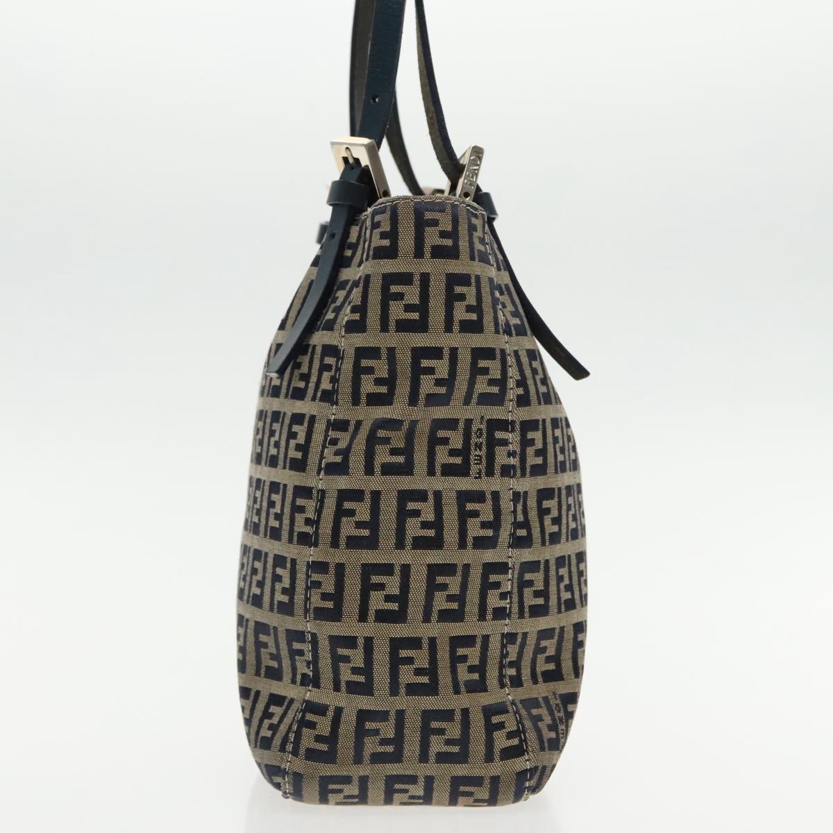 FENDI Zucchino Canvas Hand Bag Navy Silver94429