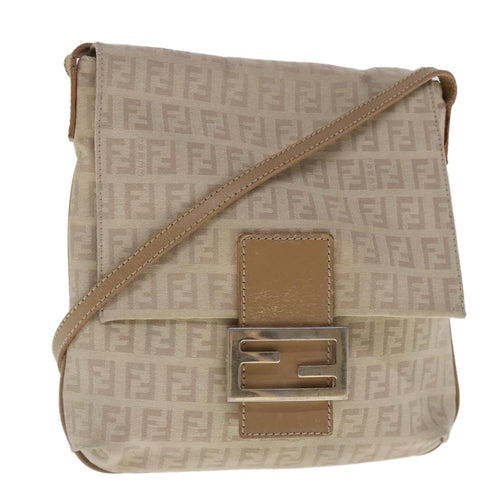FENDI Zucchino Canvas Shoulder Bag Beige Gold94453