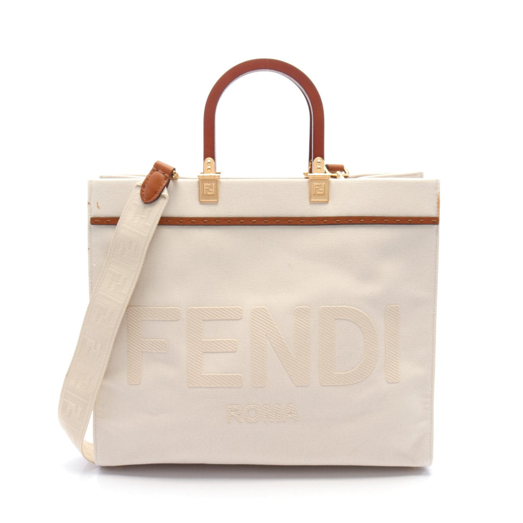 FENDI SUNSHINE MEDIUM Sunshine Medium Handbag Tote bag Canvas Ivory