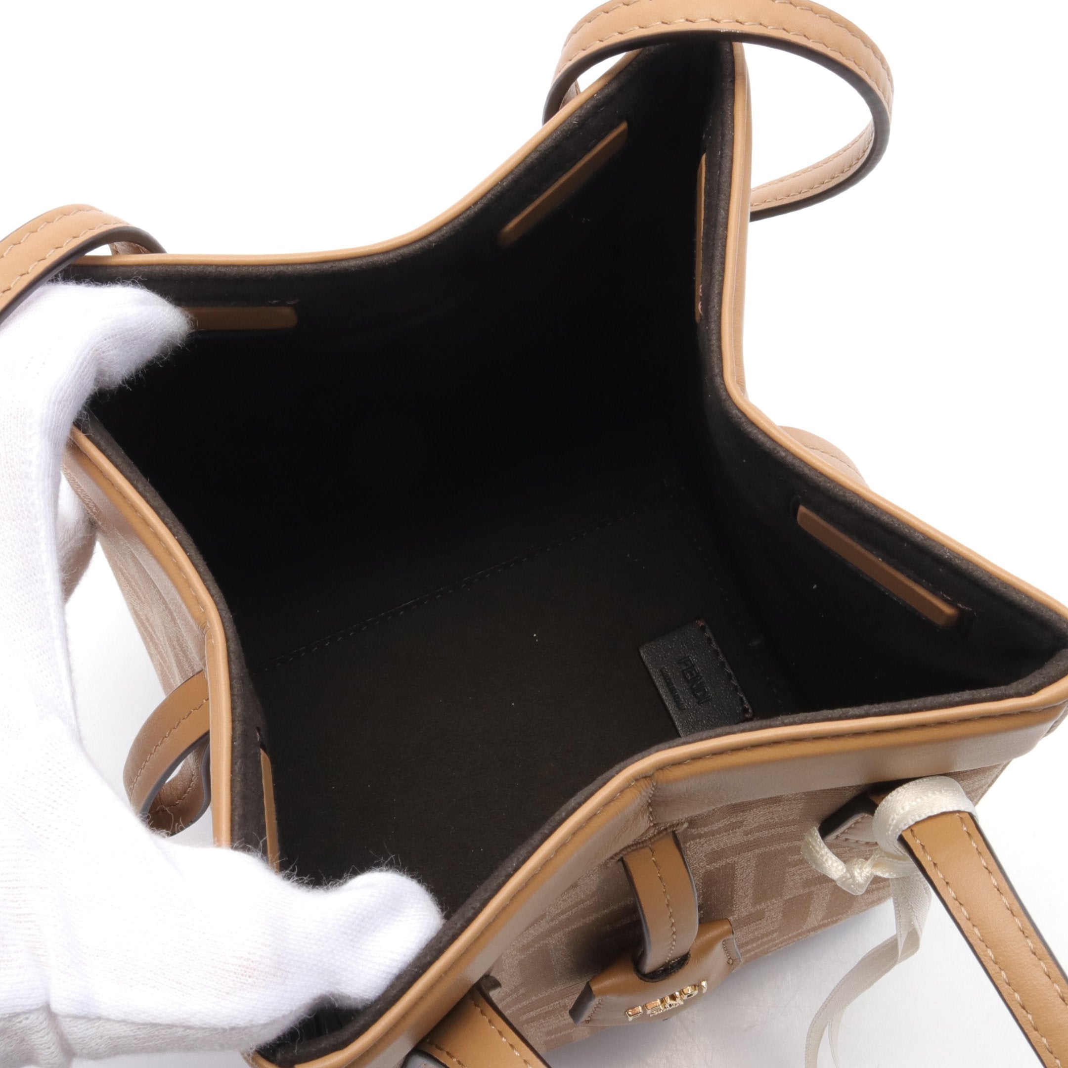 FENDI ORIGAMI MINI Origami Mini Zucca Shoulder bag Canvas Leather Light brown