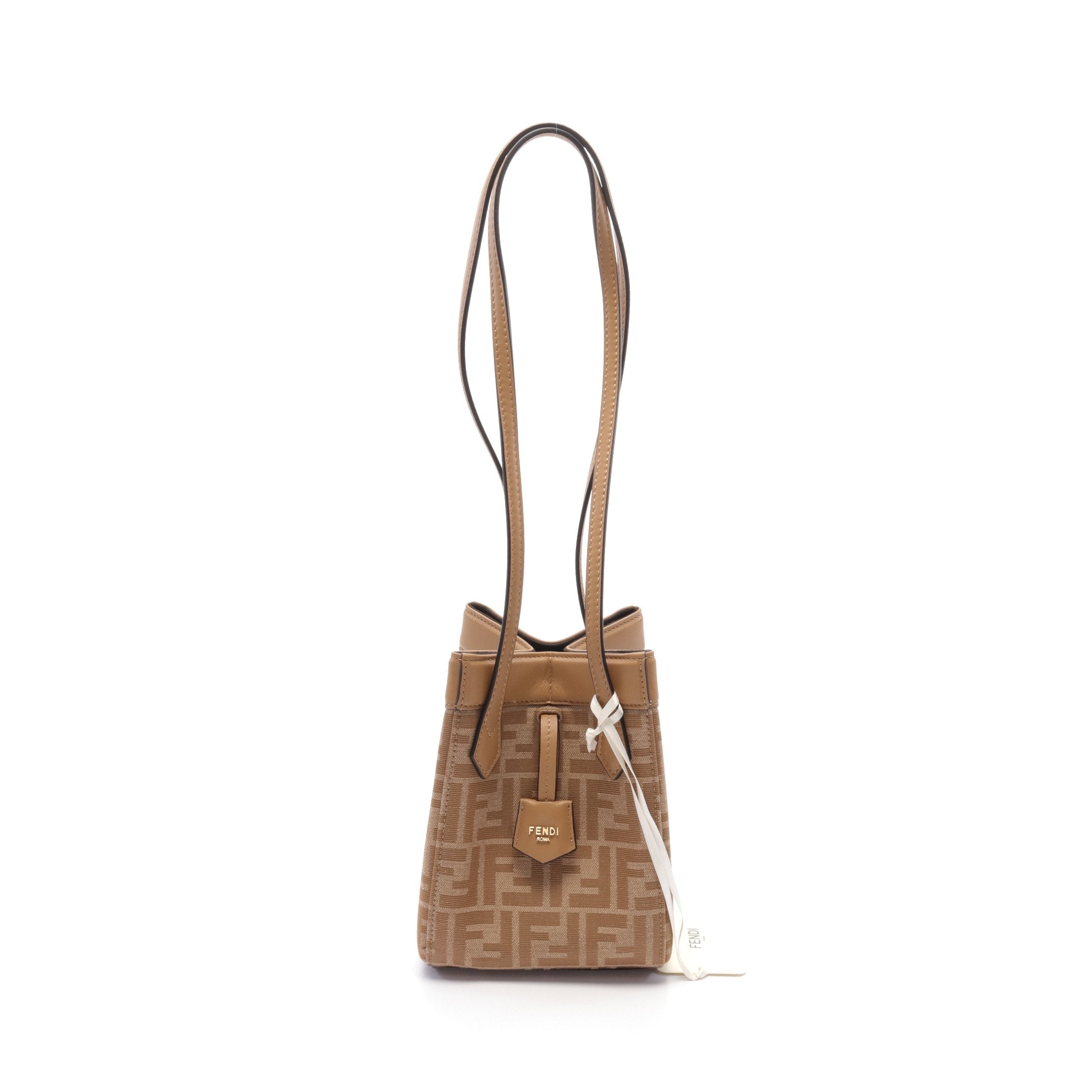 FENDI ORIGAMI MINI Origami Mini Zucca Shoulder bag Canvas Leather Light brown