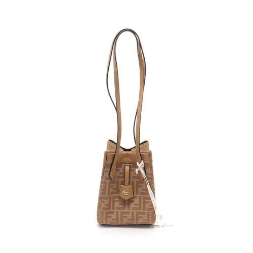 FENDI ORIGAMI MINI Origami Mini Zucca Shoulder bag Canvas Leather Light brown