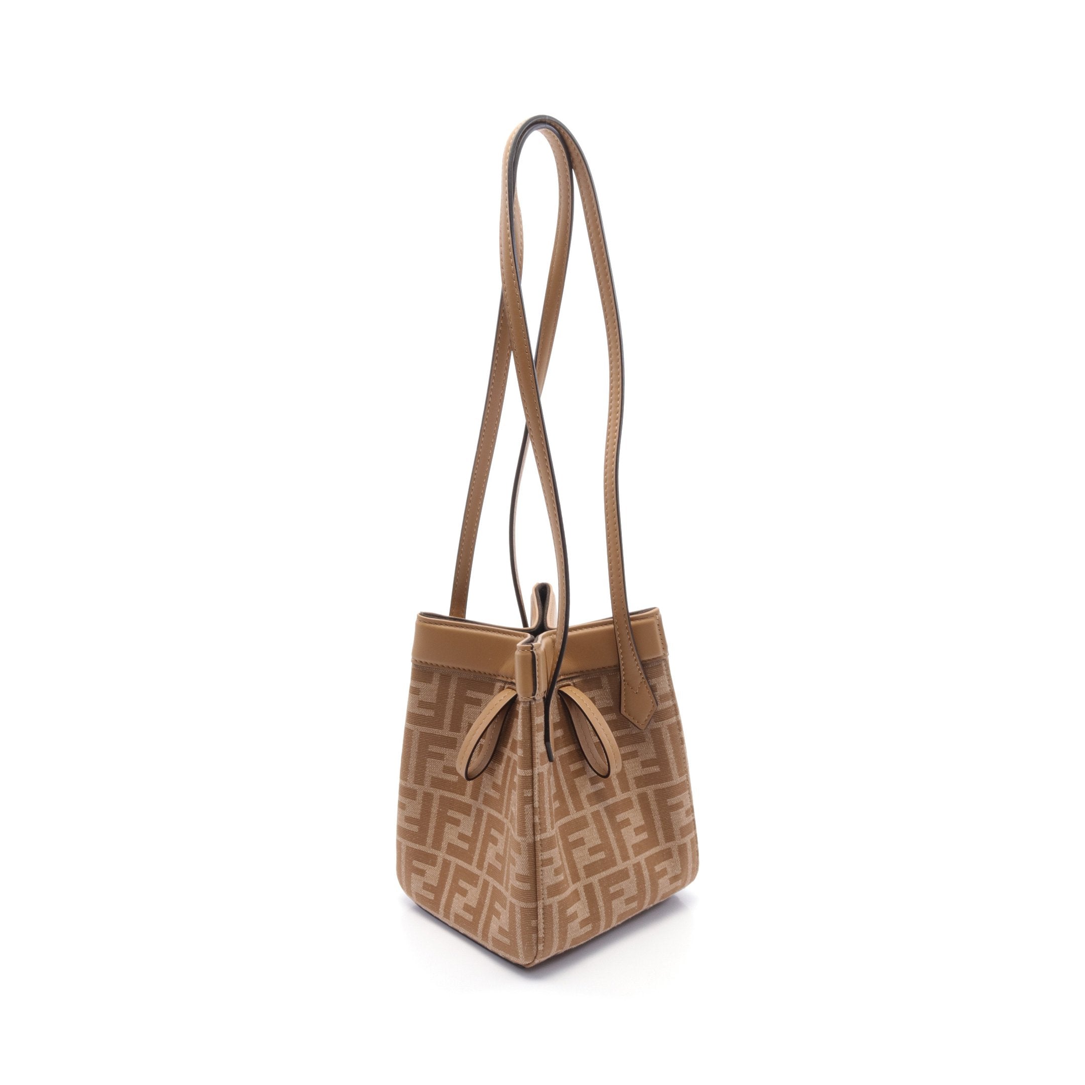 FENDI ORIGAMI MINI Origami Mini Zucca Shoulder bag Canvas Leather Light brown