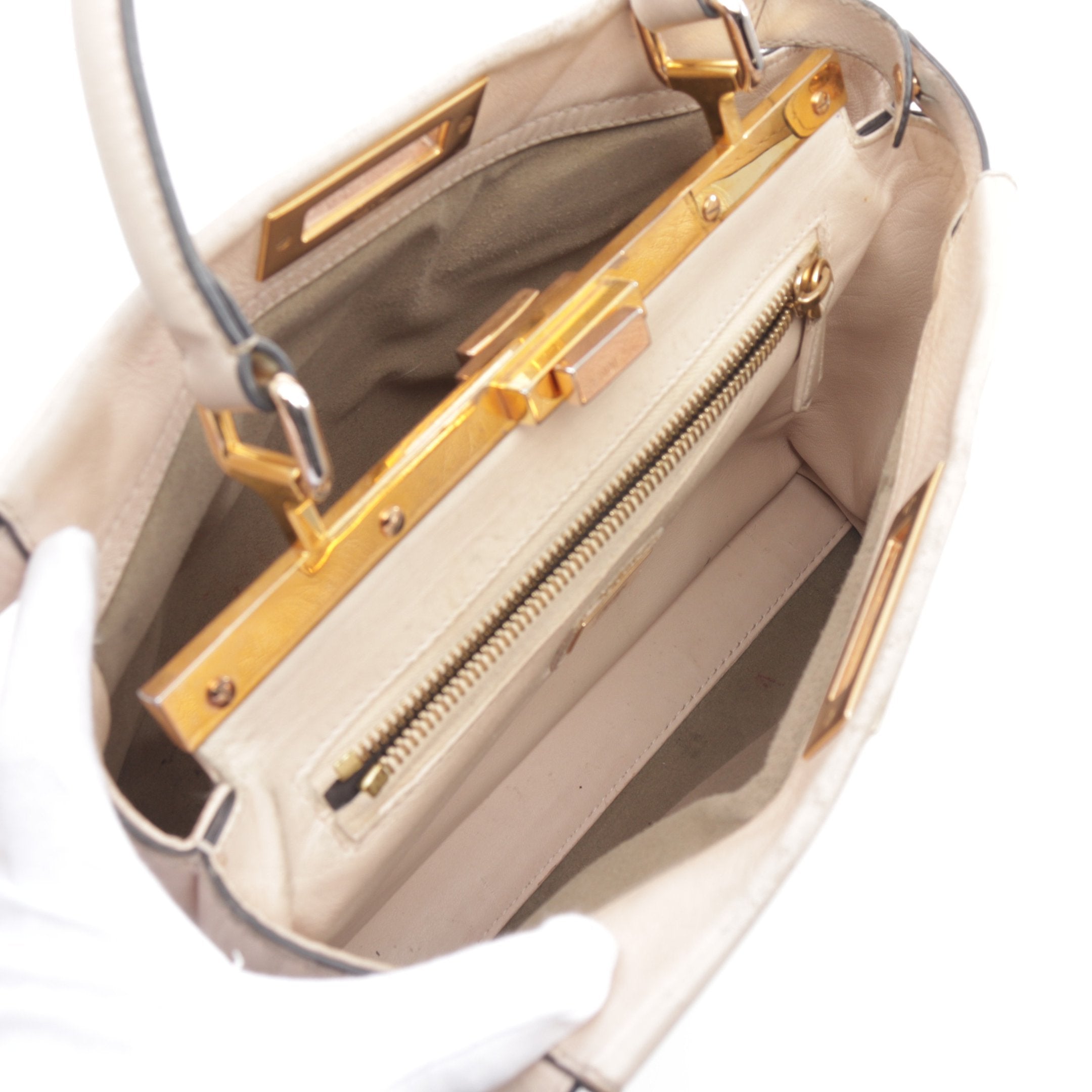 FENDI Peekaboo Regular Selleria Handbag Leather Pink beige