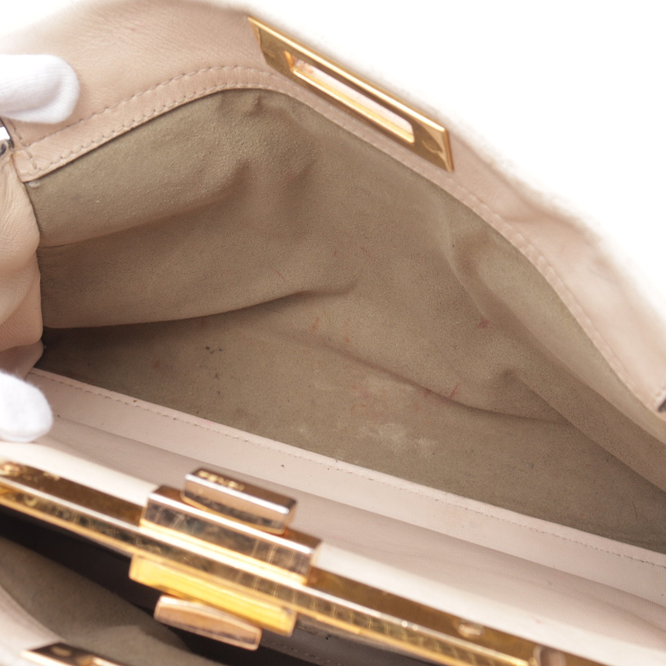 FENDI Peekaboo Regular Selleria Handbag Leather Pink beige