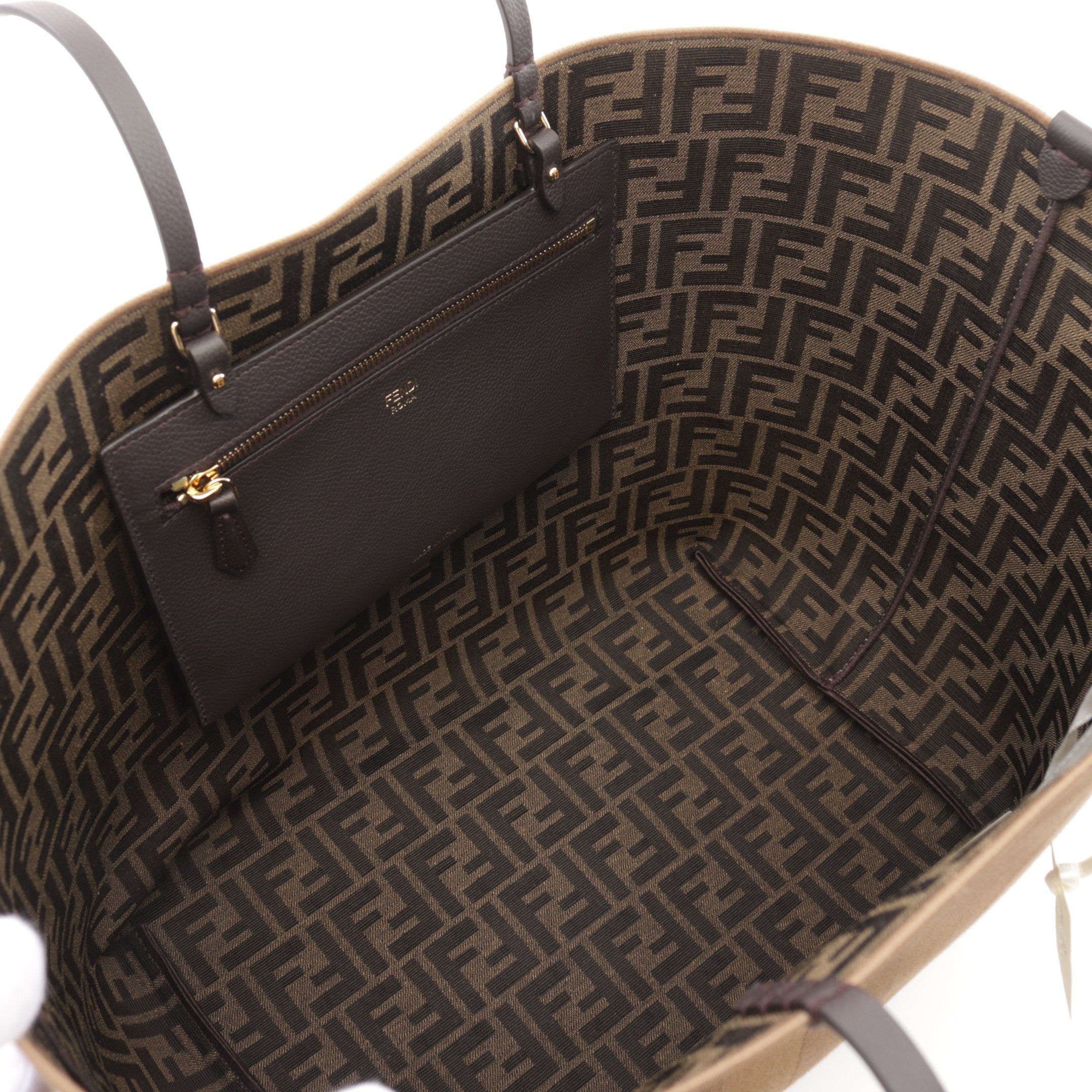 FENDI LARGE ROLL Shoulder bag Tote bag Canvas Leather Light brown Dark brown Reversible