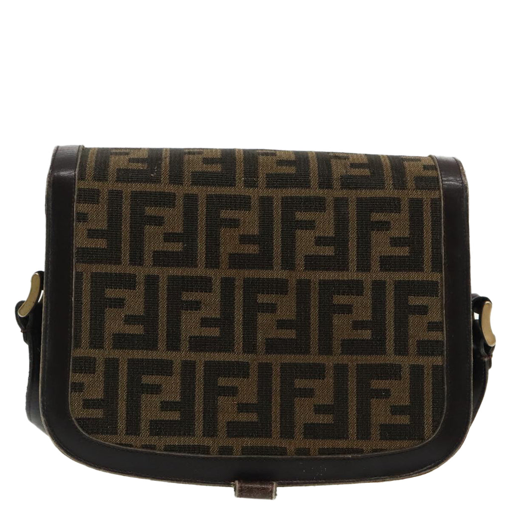 FENDI Zucca Canvas Shoulder Bag Brown Black gold94691