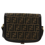 FENDI Zucca Canvas Shoulder Bag Brown Black gold94691
