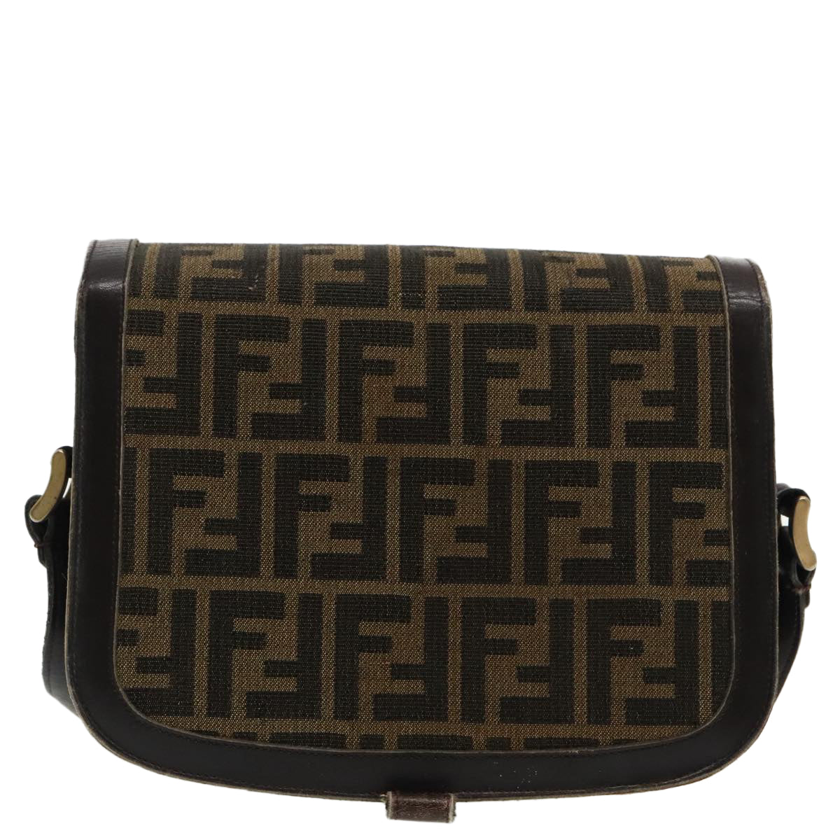FENDI Zucca Canvas Shoulder Bag Brown Black gold94691