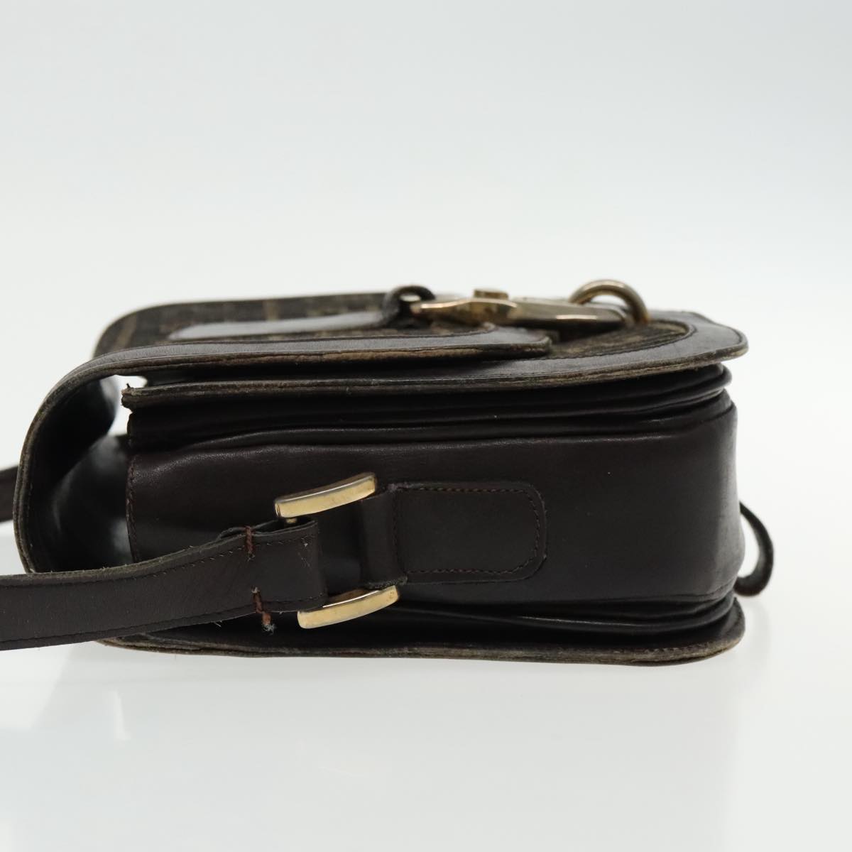 FENDI Zucca Canvas Shoulder Bag Brown Black gold94691