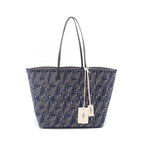 FENDI Roll Large FF Chenille Handbag Tote bag Leather Denim Chenille Blue Gray