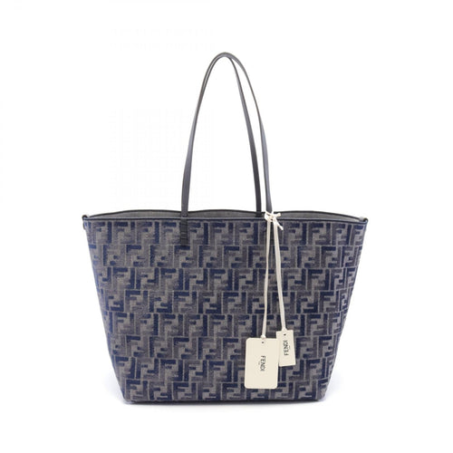 FENDI Roll Large FF Chenille Handbag Tote bag Leather Denim Chenille Blue Gray