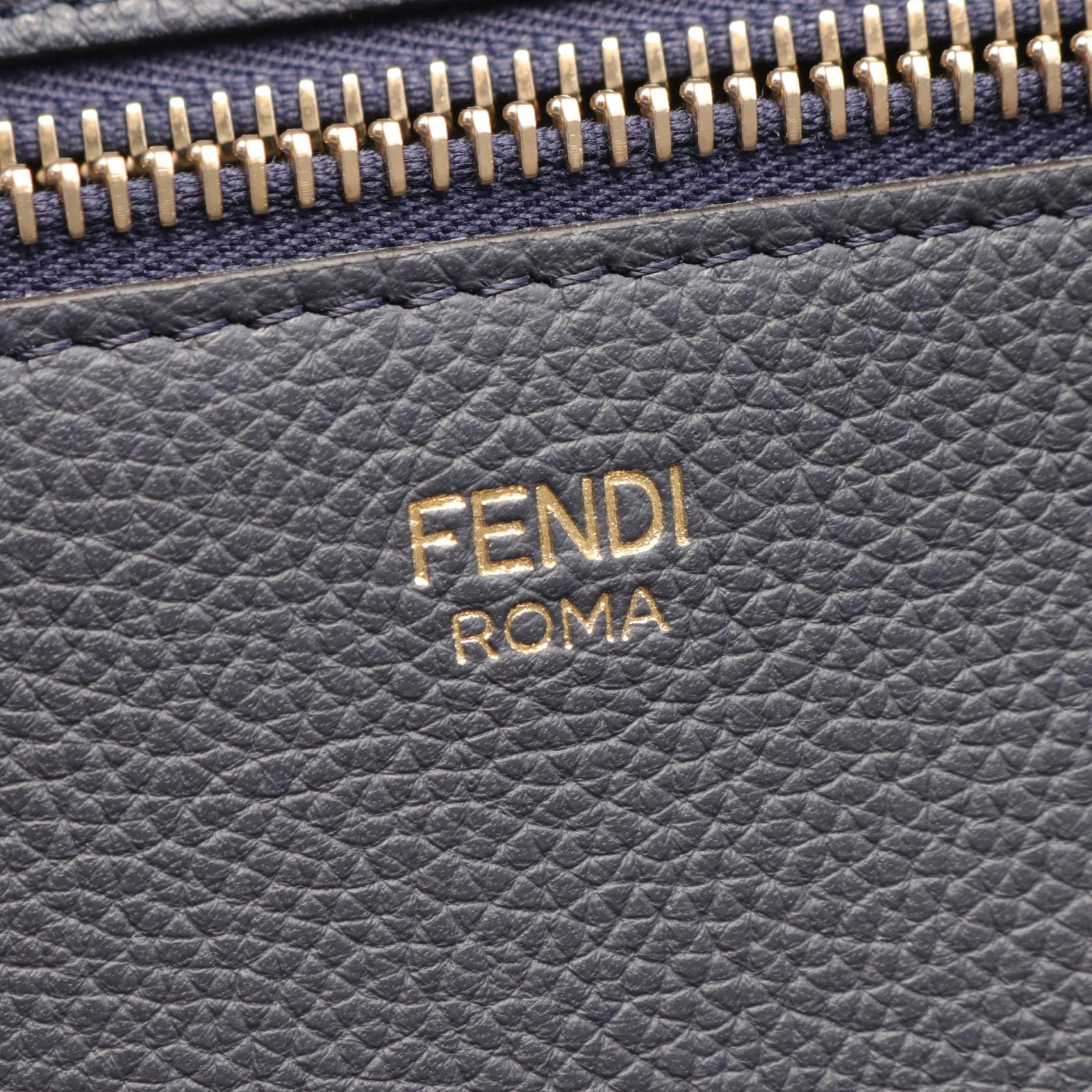 FENDI Roll Large FF Chenille Handbag Tote bag Leather Denim Chenille Blue Gray