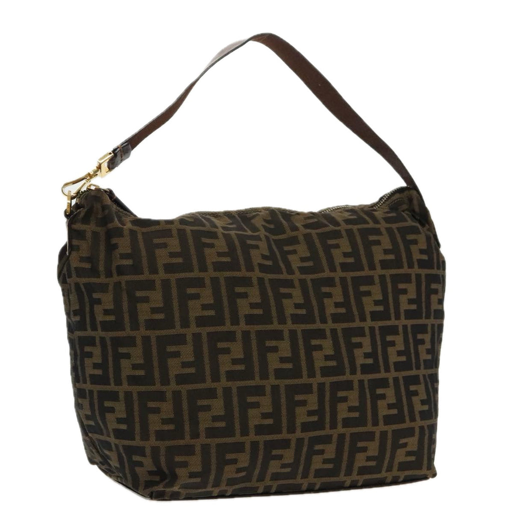 FENDI Zucca Canvas Shoulder Bag Brown Black gold94791