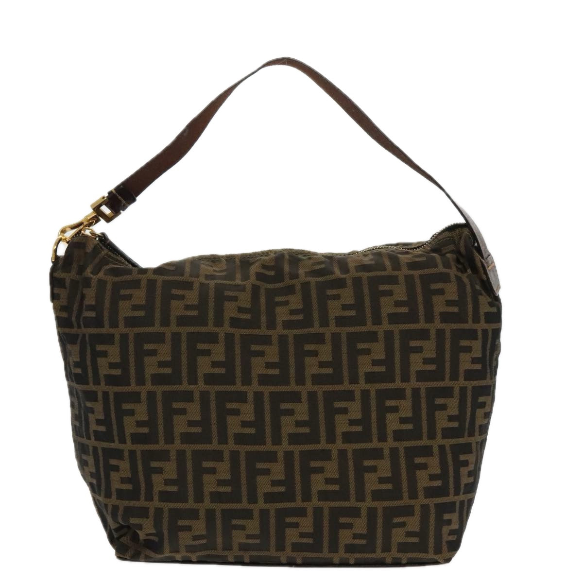 FENDI Zucca Canvas Shoulder Bag Brown Black gold94791