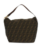 FENDI Zucca Canvas Shoulder Bag Brown Black gold94791