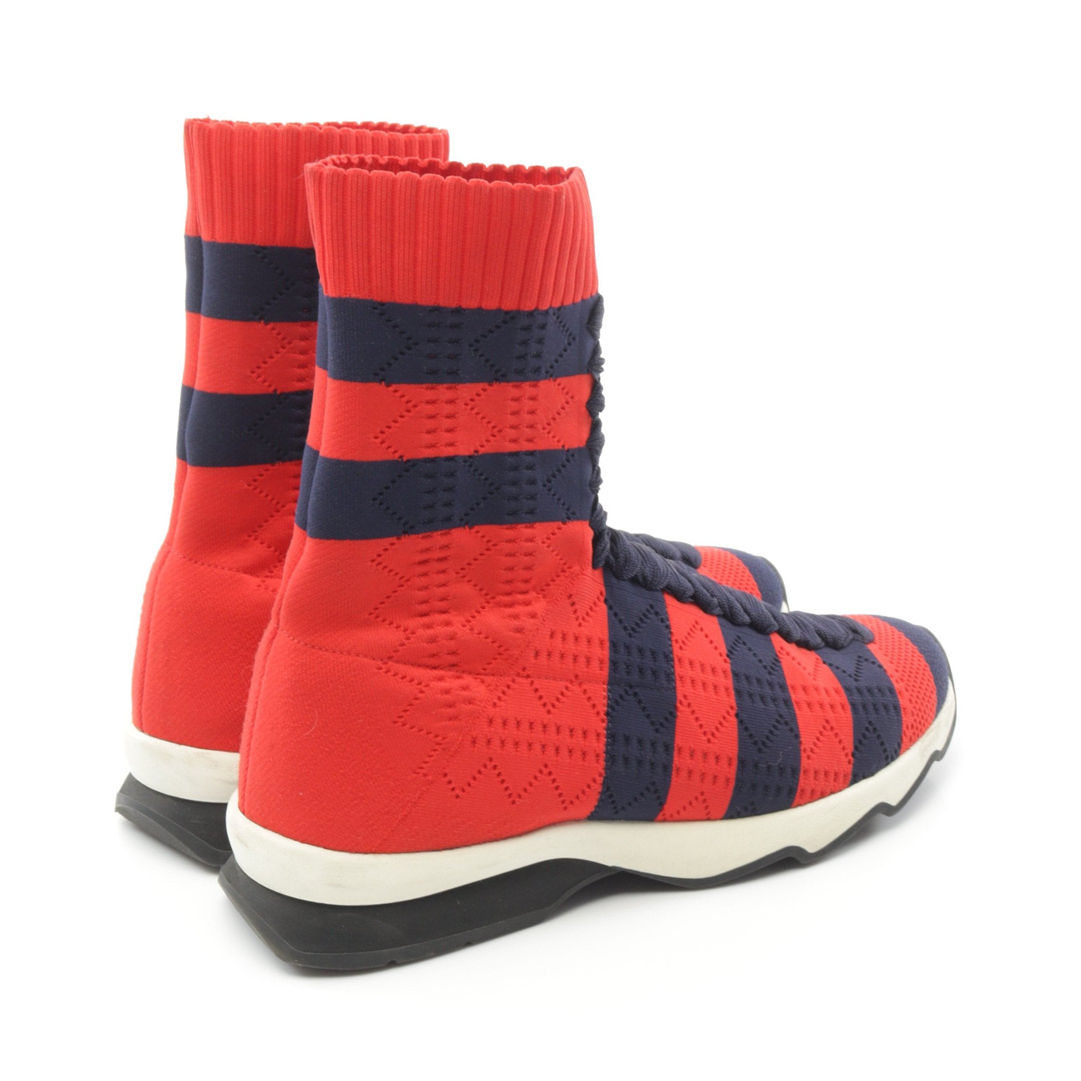 FENDI Sock sneakers Lace up High cut sneakers Stripes Fabric Red Navy