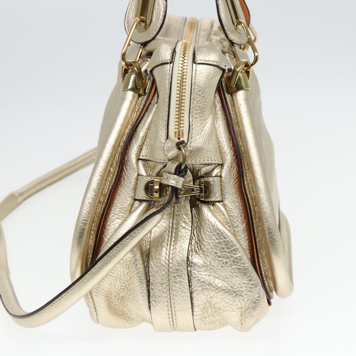 Chloe Paraty Shoulder Bag Leather Gold Brown 94898