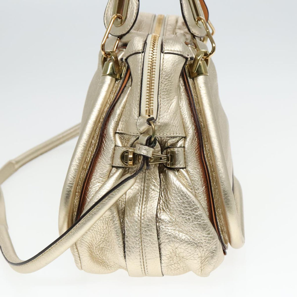 Chloe Paraty Shoulder Bag Leather Gold Brown 94898